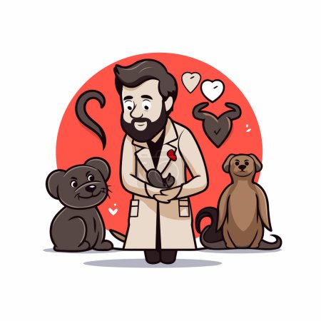 Illustration for Vector illustration of a cartoon veterinarian with a dog and a monkey. - Royalty Free Image