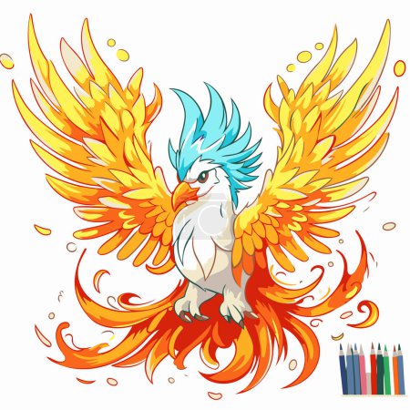 Illustration for Cockatoo bird with wings on fire. Vector illustration. - Royalty Free Image