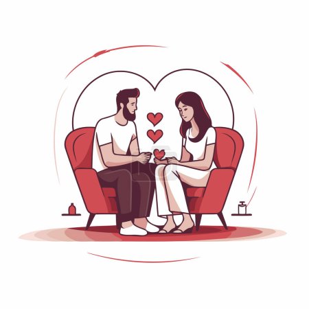 Ilustración de Pareja enamorada sentada en los sillones rojos. Ilustración vectorial - Imagen libre de derechos