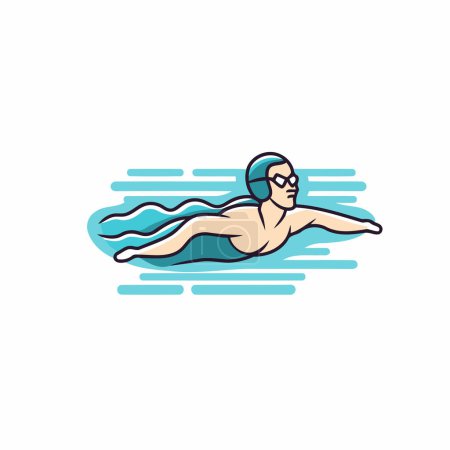 Téléchargez les illustrations : Icône de ligne de nageur. Nager. piscine. illustration vectorielle nageur - en licence libre de droit