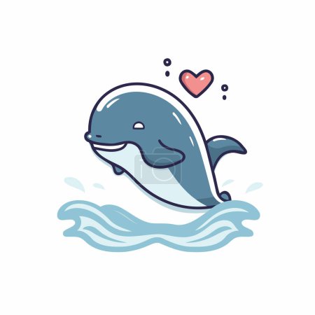 Illustration for Cute cartoon killer whale with heart in water. Vector illustration. - Royalty Free Image