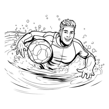 Illustration for Vector illustration of a young man swimming with a ball in his hand - Royalty Free Image
