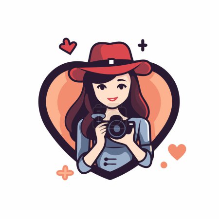 Ilustración de Ilustración de una chica con un sombrero de vaquero sosteniendo una cámara. - Imagen libre de derechos