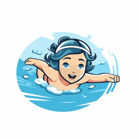 Illustration for Little girl swimming in the pool. Vector illustration on white background. - Royalty Free Image