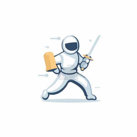 Illustration for Astronaut with shield and sword. Flat style vector illustration. - Royalty Free Image