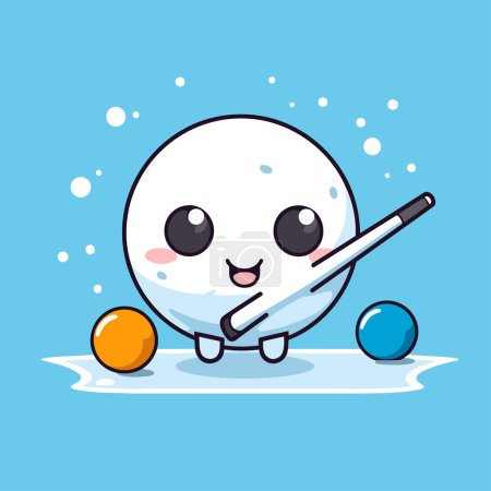 Téléchargez les illustrations : Personnage de dessin animé boule de neige avec batte de baseball et balles. Illustration vectorielle. - en licence libre de droit