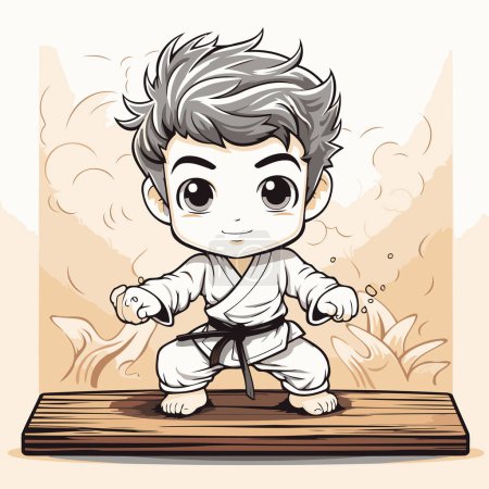 Illustration for Karate boy with black belt. Vector illustration in cartoon style. - Royalty Free Image