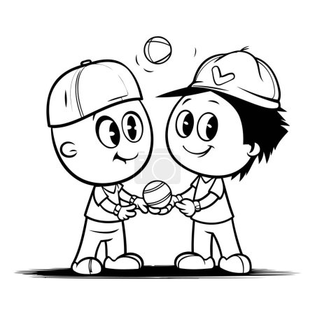 Téléchargez les illustrations : Illustration d'un enfant garçon et fille jouant au baseball Coloring Book - en licence libre de droit