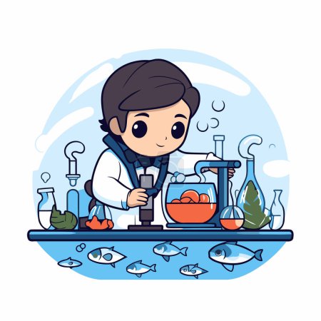 Photo for Scientist working in the laboratory. Vector illustration in cartoon style. - Royalty Free Image