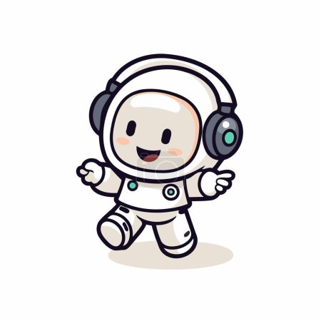 Ilustración de Lindo astronauta con auriculares. Ilustración vectorial aislada sobre fondo blanco. - Imagen libre de derechos