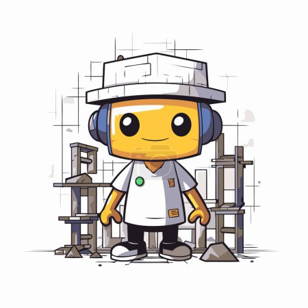 Illustration for Illustration of a Cute Robot in a Construction Site - Vector - Royalty Free Image