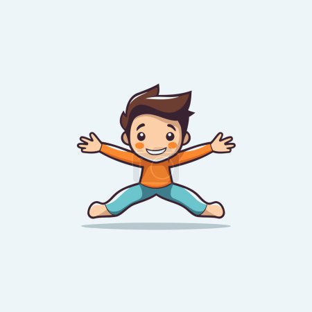 Téléchargez les illustrations : Joli petit garçon qui fait du yoga. Illustration vectorielle dans le style dessin animé. - en licence libre de droit