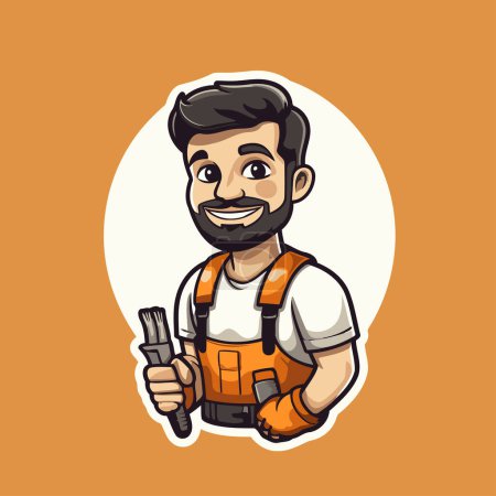Illustration for Smiling mechanic with a spanner in his hand. Vector illustration. - Royalty Free Image