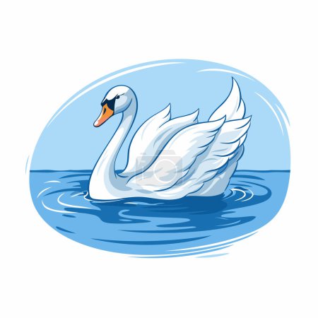 Illustration for Swan swimming in the water. Vector illustration on white background. - Royalty Free Image