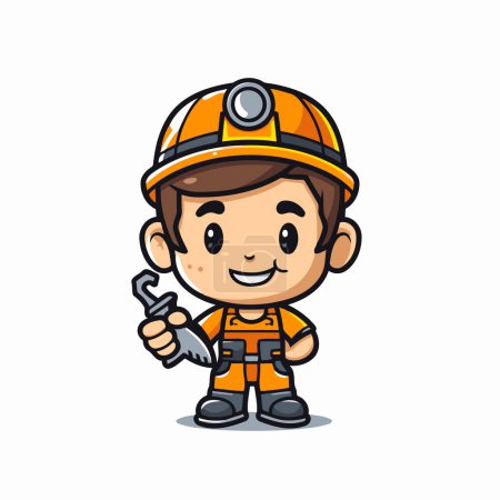 Illustration for Cute builder boy character vector illustration. Isolated on white background. - Royalty Free Image