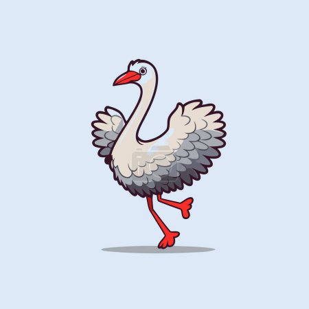 Ilustración de Bonita caricatura de avestruz aislado sobre fondo azul. Ilustración vectorial. - Imagen libre de derechos