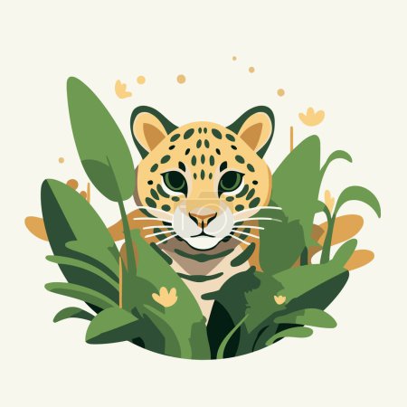 Ilustración de Lindo leopardo en la selva. Ilustración vectorial en estilo plano. - Imagen libre de derechos