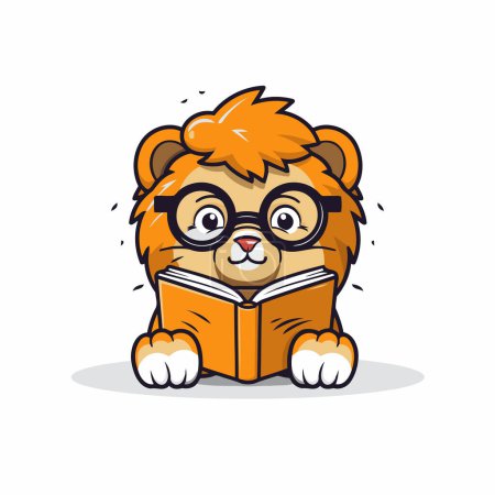 Ilustración de León lectura libro de dibujos animados personaje vector ilustración. Lindo libro de lectura león. - Imagen libre de derechos