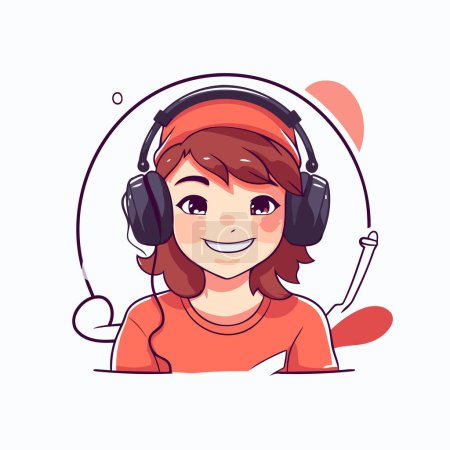 Illustration for Cute girl with headphones. Vector illustration in a flat style. - Royalty Free Image