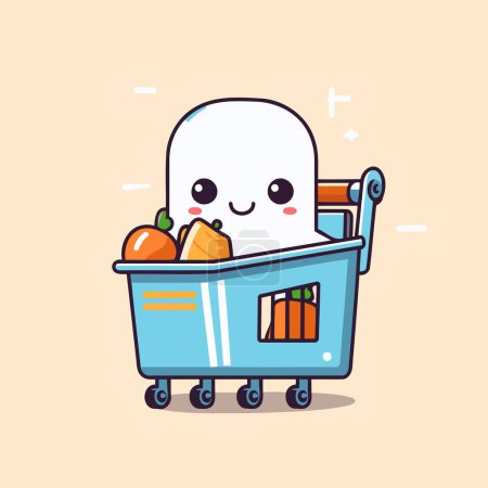 Ilustración de Lindo carrito de compras con verduras. Diseño de icono de ilustración de personaje de dibujos animados planos vectoriales - Imagen libre de derechos