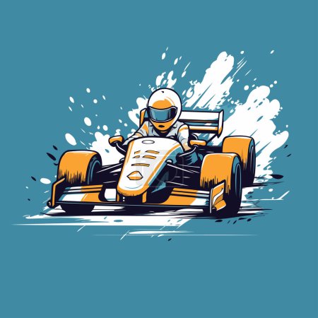 Ilustración de Coche de carreras. Ilustración vectorial de un hombre conduciendo un coche de carreras. - Imagen libre de derechos
