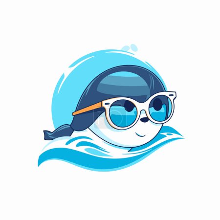 Illustration for Cute cartoon penguin swimming in the sea. Vector illustration. - Royalty Free Image