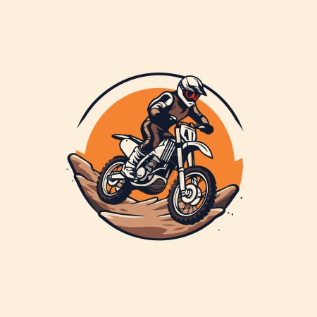 Motocross-Fahrer auf der Strecke. Vektor-Illustration im Retro-Stil.