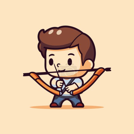 Ilustración de Hombre de negocios jugando arco y flecha - Vector Dibujos Animados Personaje Ilustración. - Imagen libre de derechos