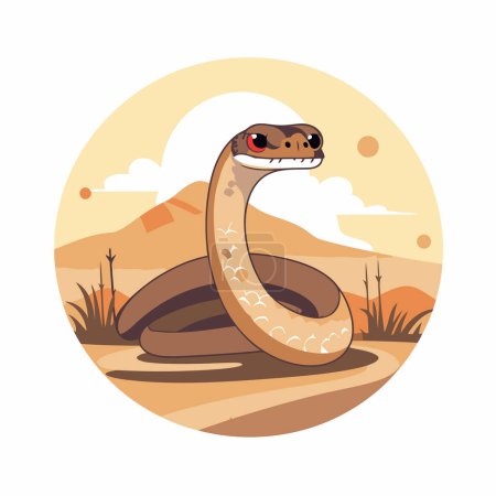 Téléchargez les illustrations : Mignon serpent de dessin animé dans le désert. Illustration vectorielle en style plat - en licence libre de droit