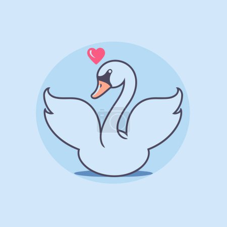 Illustration for Swan in love with heart. Vector illustration in line style. - Royalty Free Image