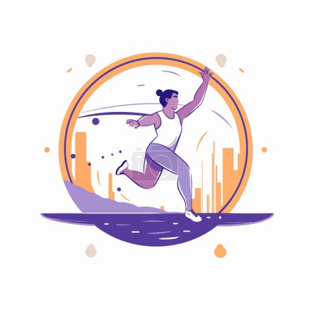 Illustration for Woman running in the city. Vector illustration in a flat style. - Royalty Free Image