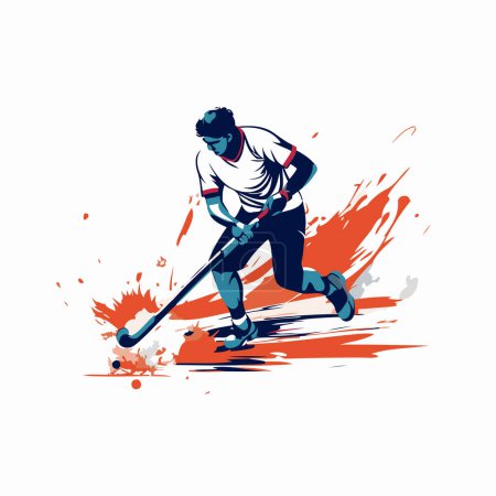 Illustration for Hockey player vector illustration. hockey player with stick and puck. - Royalty Free Image