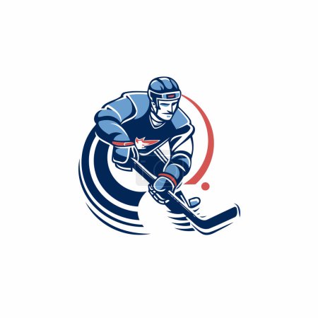 Illustration for Ice hockey player with the stick and puck vector logo design template. - Royalty Free Image
