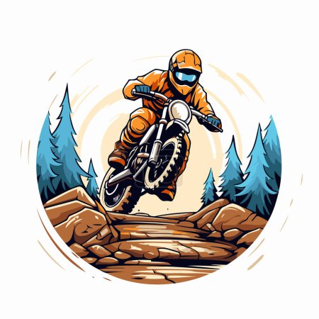 Illustration for Motocross rider on the road in the mountains. Vector illustration. - Royalty Free Image