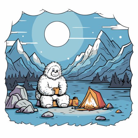 Ilustración de Lindo oso con tienda de camping en el campo vector ilustración diseño gráfico - Imagen libre de derechos