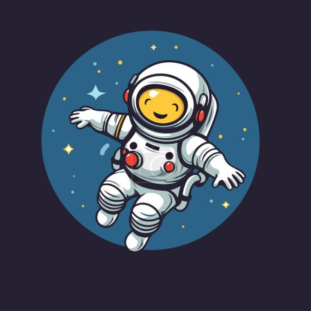 Astronaut flying in the space. Vector illustration on a dark background.