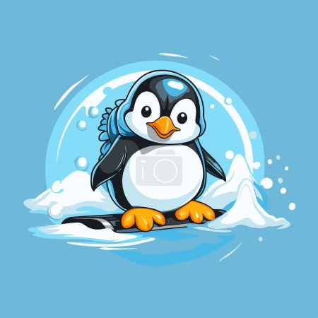 Ilustración de Lindo pingüino sentado en el témpano. Dibujos animados vector ilustración. - Imagen libre de derechos