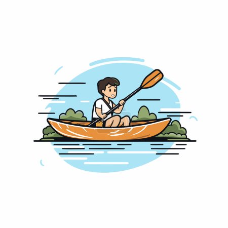 Illustration for Man in a canoe on the river. Vector illustration in flat style - Royalty Free Image