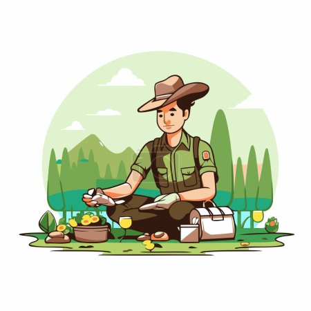 Illustration for Farmer in the park. Vector illustration of a cartoon character. - Royalty Free Image