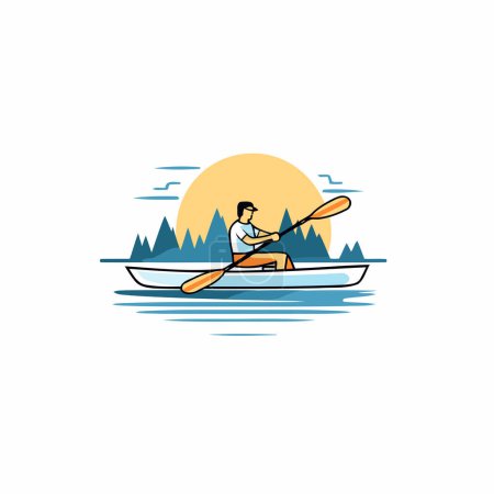 Illustration for Man rowing on a kayak. Flat design. Vector illustration. - Royalty Free Image