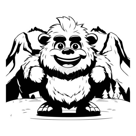 Ilustración de Mascota ilustración de un lindo oso de dibujos animados en las montañas. - Imagen libre de derechos