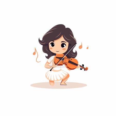 Téléchargez les illustrations : Jolie petite fille jouant du violon. Illustration vectorielle dans le style dessin animé - en licence libre de droit