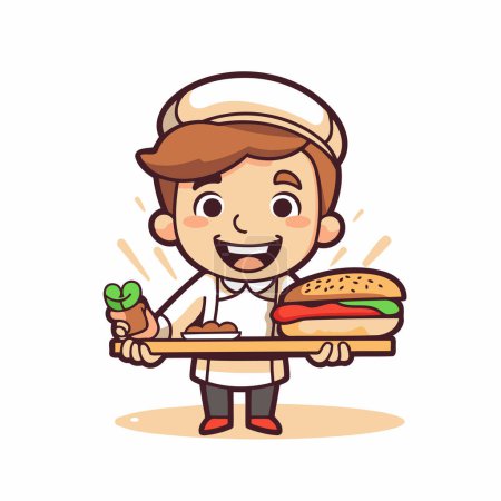 Téléchargez les illustrations : Chef avec hamburger et saucisse - Illustration de personnages vectoriels - en licence libre de droit