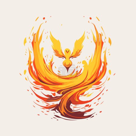 Ilustración de Ilustración vectorial de un pájaro estilizado sobre un fondo de fuego. Elemento de diseño - Imagen libre de derechos