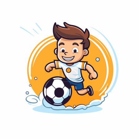 Illustration for Cartoon soccer player with ball vector illustration. Cartoon soccer player mascot. - Royalty Free Image