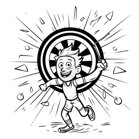 Karikatur eines Jungen, der mit einem Baseballschläger in der Hand läuft.