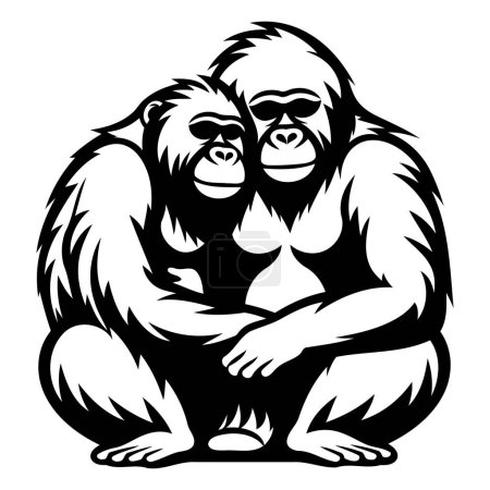 Téléchargez les illustrations : Gorille et singe - illustration vectorielle - isolé sur fond blanc - en licence libre de droit