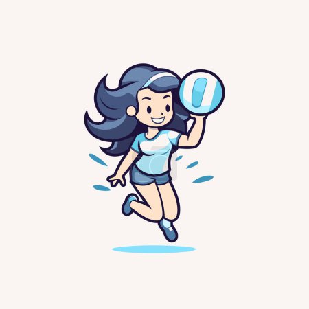 Illustration for Cute girl running and holding a zero sign. Vector illustration. - Royalty Free Image