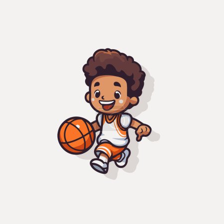 Illustration for Cute African American Boy Playing Basketball Cartoon Character Vector Illustration. - Royalty Free Image