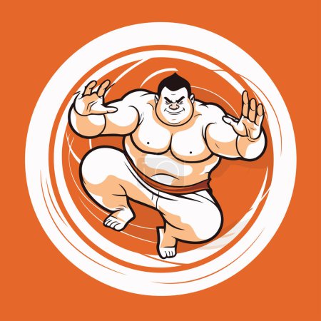 Luchador de sumo. Ilustración vectorial de un luchador de sumo aislado sobre fondo naranja.